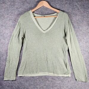 Indigenous Organic Fair Trade Women Green V-Neck Knit‎ Sweater Top L Open Weave